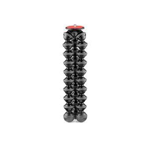 JOBY GorillaPod 3K Pro Jalusta Musta on musta, joustava kolmijalka, jossa on nivelletyt segmentit ja punainen kiinnityslevy, kuvassa pystyasennossa valkoisella pohjalla.