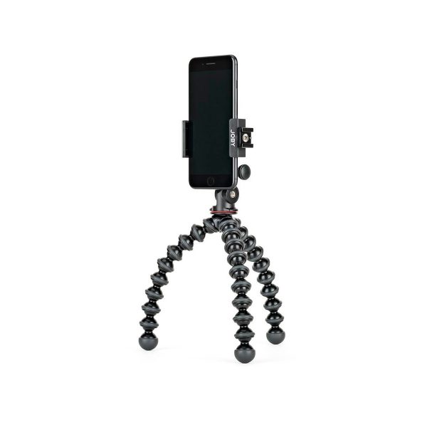 JOBY GripTight PRO 2 GorillaPod Jalustakit Puhelimelle on älypuhelimille tarkoitettu joustava, musta jalusta, jossa on taivutettavat jalat ja joka tarjoaa vakautta ja säädettävää asentoa millä tahansa pinnalla.