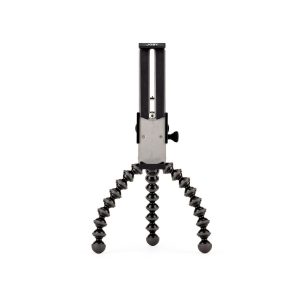 JOBY GripTight GorillaPod Stand Pro Tabletille, jossa on taivutettavat segmentoidut jalat ja säädettävä älypuhelinpidike, on esillä tavallisella valkoisella pohjalla.