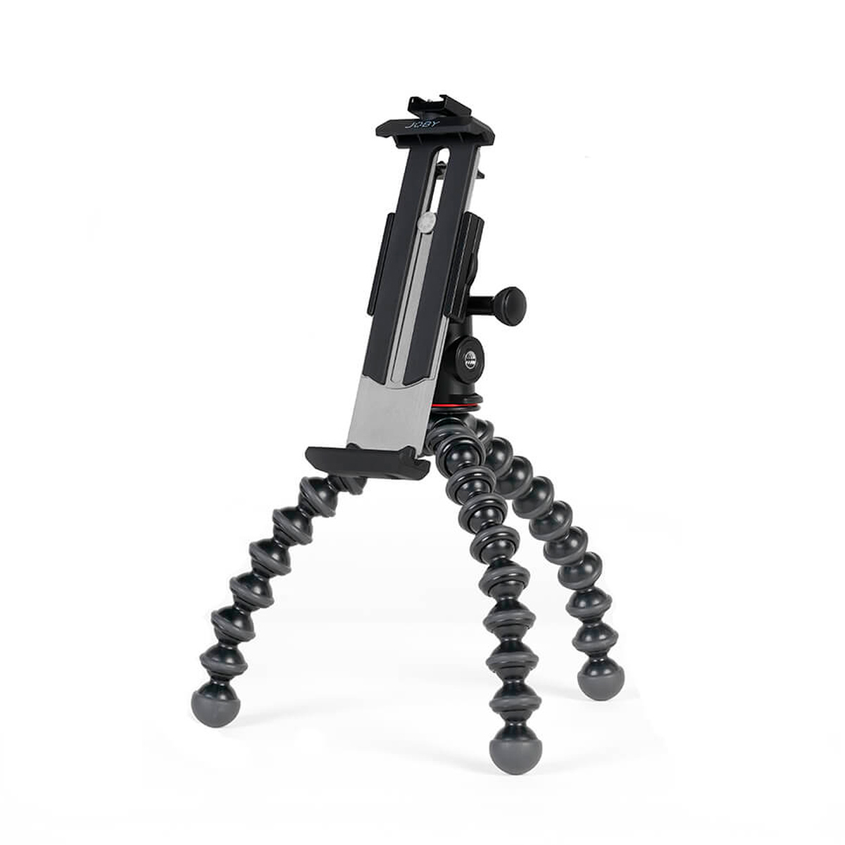 The Joby GripTight Pro 2 Tablet + GorillaPod 1K Kit features segmented, flexible legs with rubberised feet and a tablet holder, and stands on three sturdy feet against a white background.