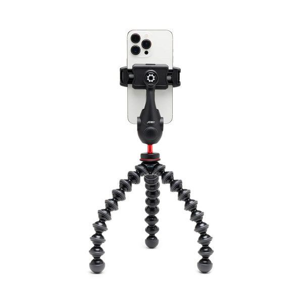 Joby-GripTight-Pro-3-kit-2 The Joby GripTight Pro 3 Kit - Phone Stand is a flexible black stand with bendable legs and a swivel ball head with a bracket to hold your smartphone firmly upright for stable photography or filming.