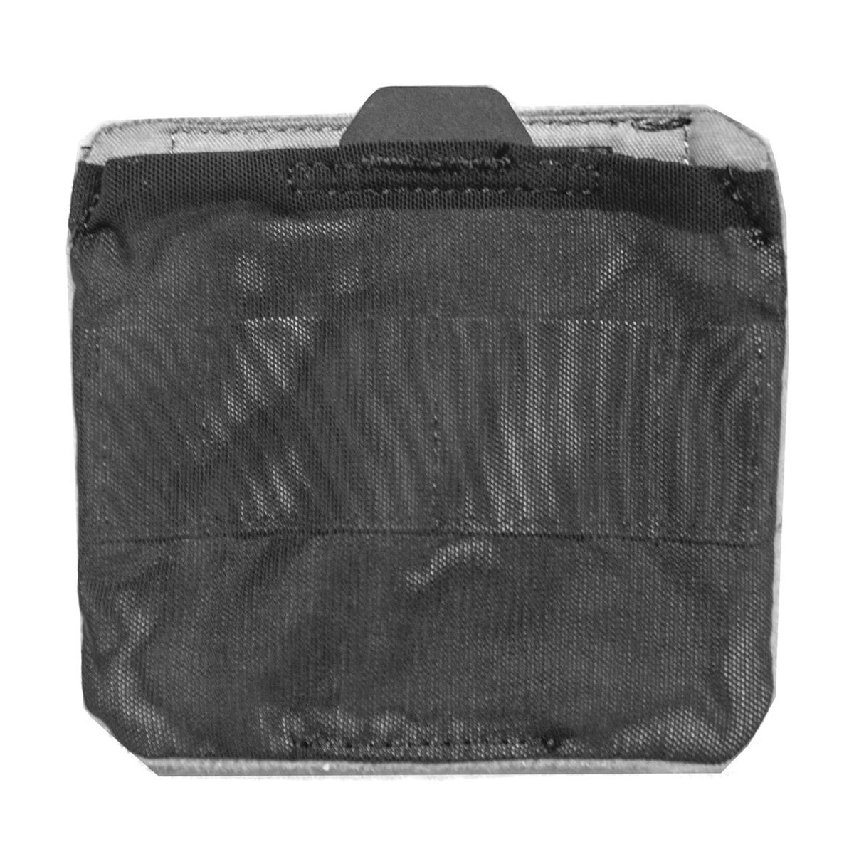 Black square nylon Peak Design Floating Pocket for Camera Cubes with fabric tab and visible stitching, slightly wrinkled, shown on white background.