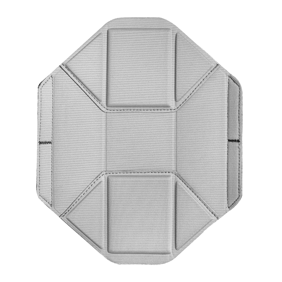 Top down view of the Peak Design Spareparts V2 - Everyday Tote Pack 20L V2 Divider in Cool Grey, a folded, octagonal with stitched edges and geometric indentations on its light grey cardboard surface.