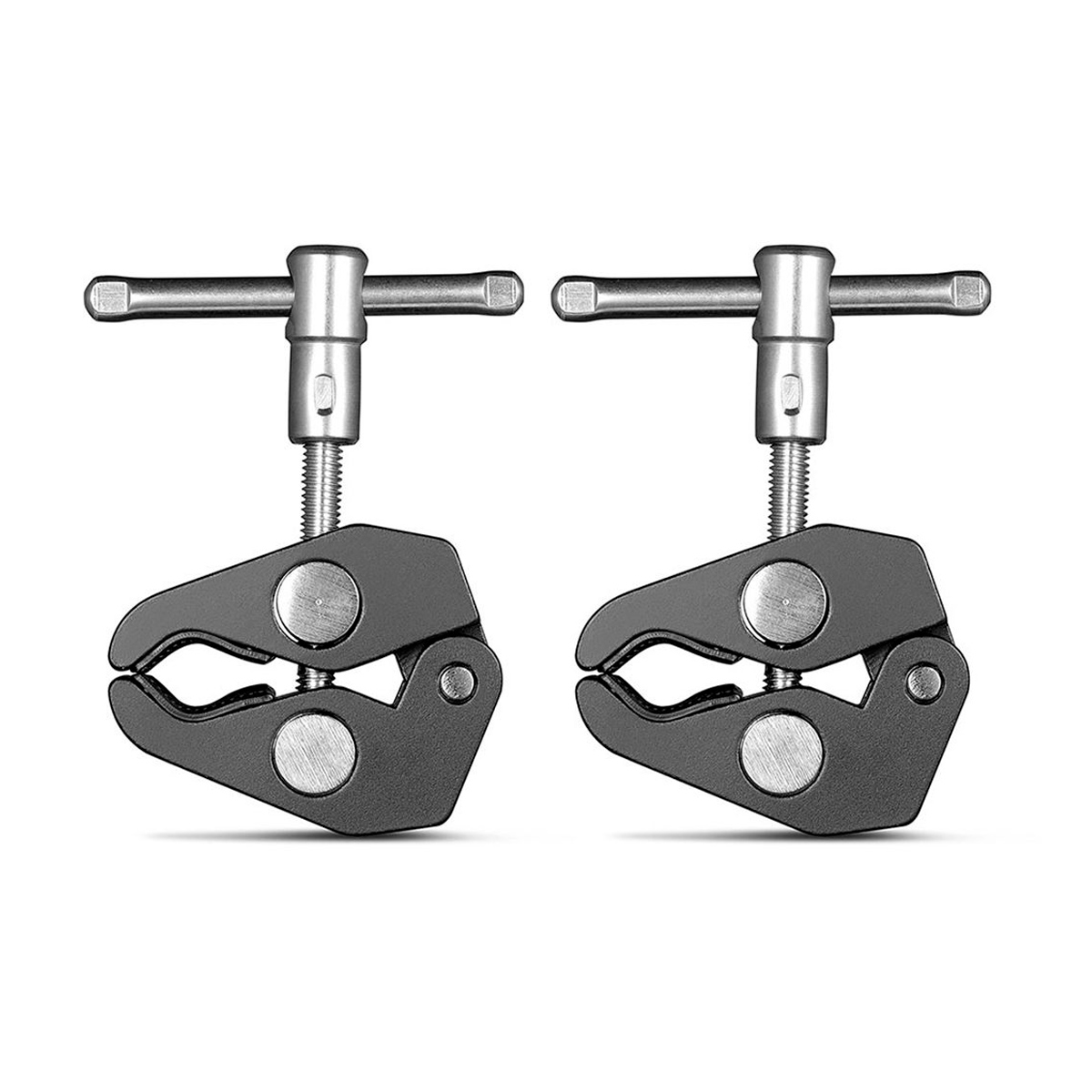 Two identical SmallRig 2058 Super Clamps with 1/4" and 3/8" threads, T-bar handles, adjustable screw mechanisms and sturdy jaws for a secure grip are displayed side by side against a white background (2 pieces).