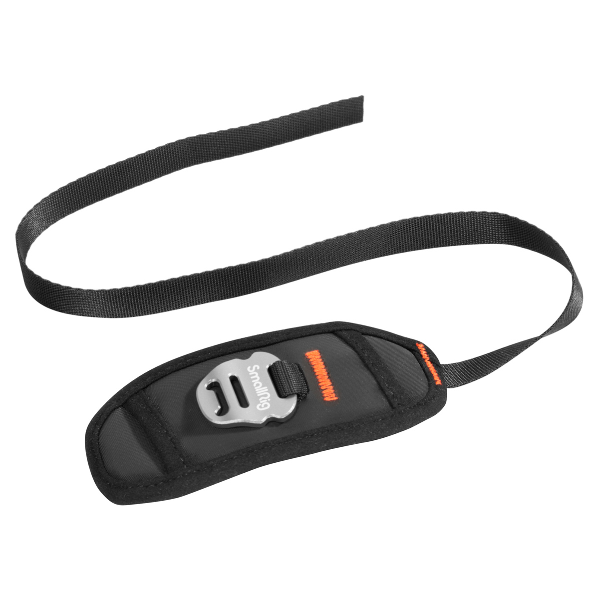 The SmallRig 2456 Hand Strap is a black padded strap with an adjustable nylon loop and a silver metal buckle for attaching or carrying gear. The word Samyang appears on the clasp.