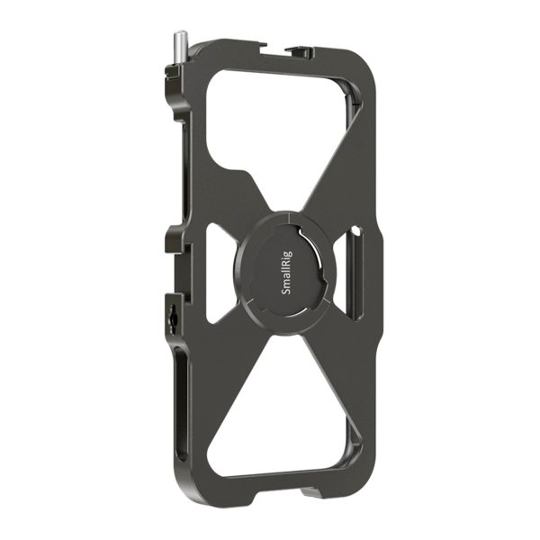 SmallRig 2471 Pro Mobile Cage iPhone 11 Pro -mobiilihäkki on metallinen avokehyksinen häkki, jossa on useita kiinnityspisteitä ja joka on suunniteltu pitämään iPhone 11 Pro -puhelinta turvallisesti ja varustamaan se valokuvausta tai videokuvausta varten.