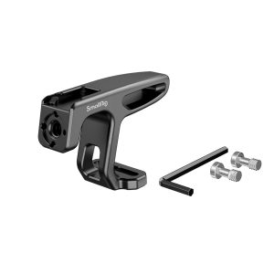 SmallRig 2756 Mini Top Handle for Lightweight Cameras, pictured in black with mounting bracket, includes hex key and two silver screws with white background.