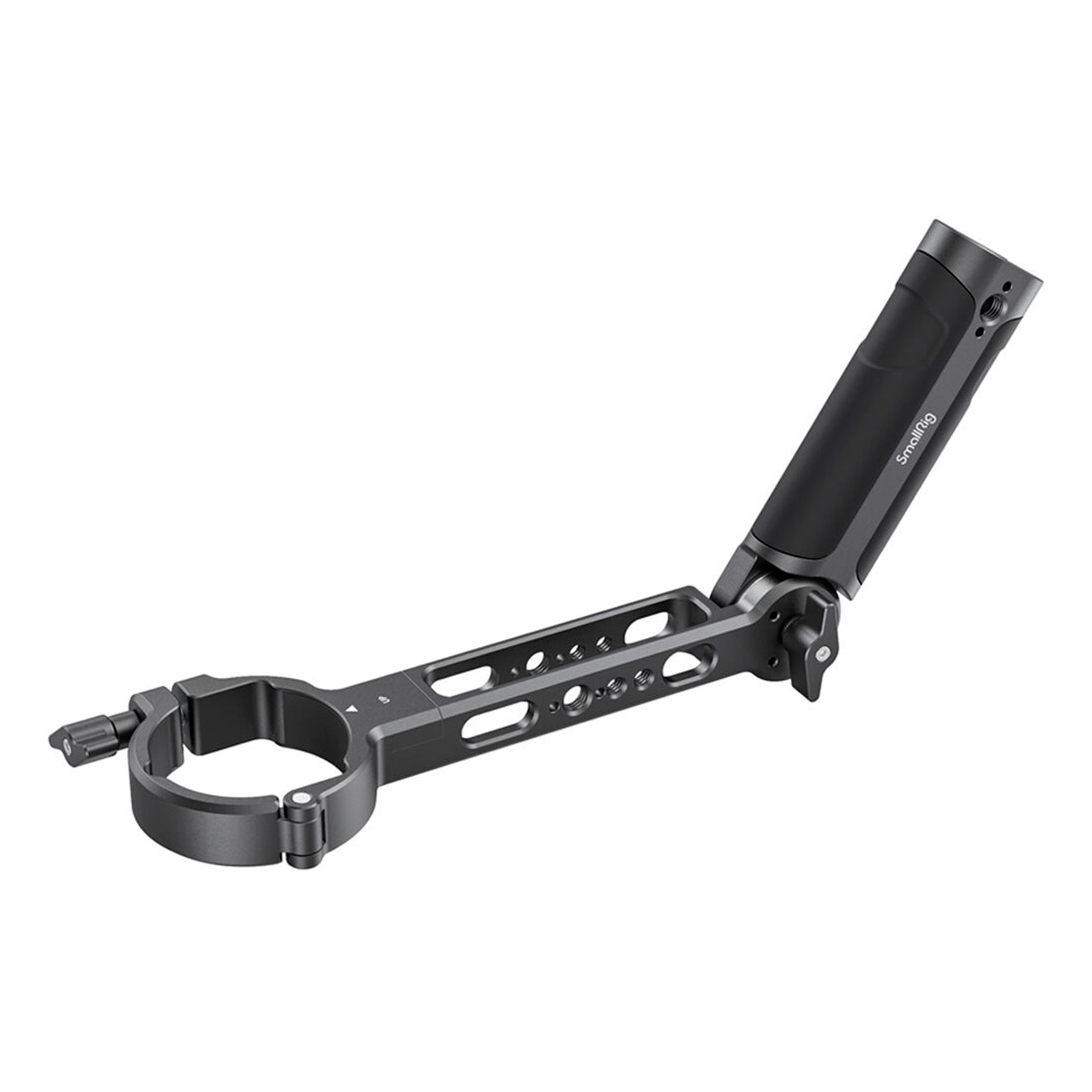 The SmallRig 3005 Sling Grip for Crane 2S is a black metal camera accessory with a cylindrical handle, adjustable clamp and slotted arm designed to secure or stabilize camera equipment.