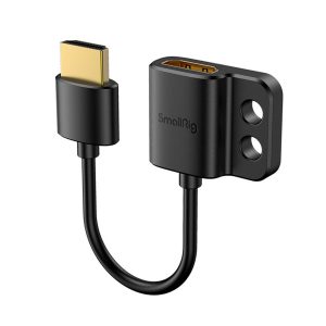 SmallRig 3019 HDMI Ultra Slim Adapter Cable 4K (A-A) is a short, black, rectangular cable with a gold-plated male connector and a mountable female connector with two screw holes.