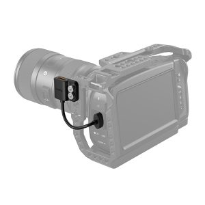 The SmallRig 3019 HDMI Ultra Slim Adapter Cable 4K (A-A) is connected by a short cable to the side of a digital camera with a protective housing and a large lens, showing how to attach the adapter.