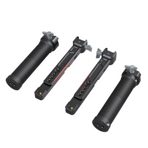 Two SmallRig 3027 Dual Handgrips for DJI RS2/RSC2/RS3/RS3 Pro with textured black handles, attached clamps and control knobs, shown from multiple angles on a white background.