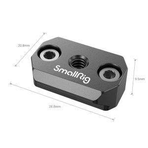 The SmallRig 3032 NATO Rail for DJI Ronin RS2 / RSC2 is a rectangular black camera accessory plate with two screw holes, the middle one threaded, measuring 28.8 mm wide, 20.8 mm deep and 9.5 mm high.