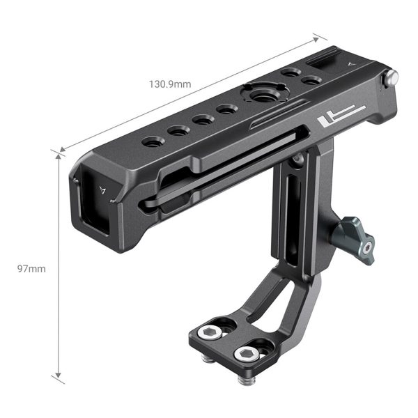The black metal SmallRig 3082 Top Handle is designed for Sony XLR K1M/K2M/K3M and Panasonic XLR1 adapters.