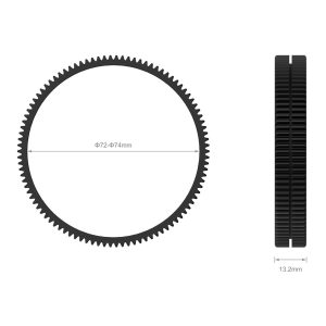 SmallRig 3293 Focus Gear Ring Seamless 72-74mm is a black, round gear ring with fine teeth, shown from the front and side. Diameter: 72-74mm; thickness: 13.2mm. The gear profile is clearly visible against a white background.
