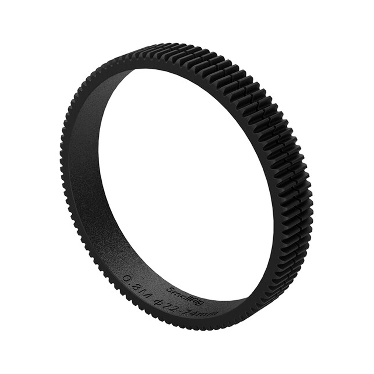 SmallRig 3293 Focus Gear Ring Seamless 72-74mm on musta, pyöreä kuminen hammasrengas, jonka ulkoreunassa on tasaisin välimatkoin olevat hampaat ja sileät sivut valkoisella pohjalla.