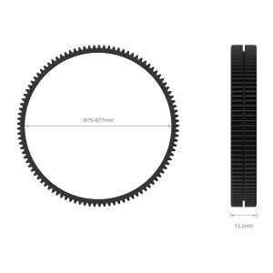 SmallRig 3294 Focus Gear Ring Seamless 75-77mm, pictured front and side, has evenly spaced teeth, diameter 75-77mm and thickness 13.2mm.