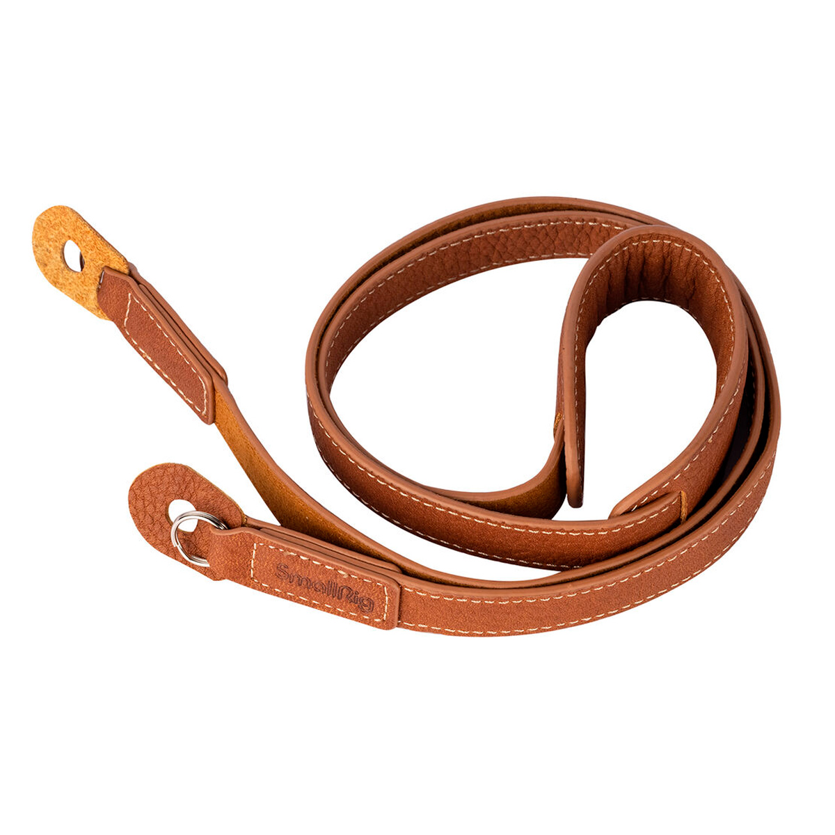 SmallRig 3485 Leather Camera Strap The SmallRig 3485 Leather Camera Strap is a coiled brown leather strap with visible stitching, a metal ring and grooved ends for easy attachment.
