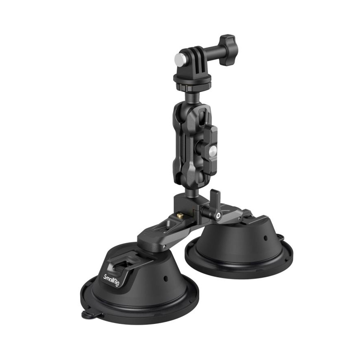 SmallRig 3566 Portable Dual Suction Cup with Camera Mount SC-2K -kannettavassa kaksoisimukupissa on säädettävä varsi ja kiinnitysnuppi, jotka tarjoavat turvallisen otteen kameroille tai toimintakameroille sileillä pinnoilla.