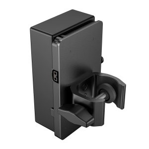 SmallRig 3676 RA V1 V-Mount -akkulevy on musta, suorakulmainen laite, jossa on kiinnitysmekanismi, suuri säädettävä nuppi ja tukevat leuat laitteiden kiinnittämiseen tai paikallaan pitämiseen.