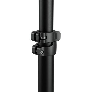 Close-up of the black metal adjustable bracket with quick release lever that attaches two cylindrical poles to the SmallRig 3736 RA-S280 Light Stand Air Cushioned.