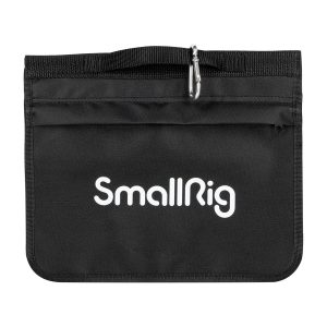 The SmallRig 3737 RA-S280 Light Stand Air Cushioned with Arm has a black fabric bag with front pocket, top handle, metal carabiner clip and white SmallRig print on the front.
