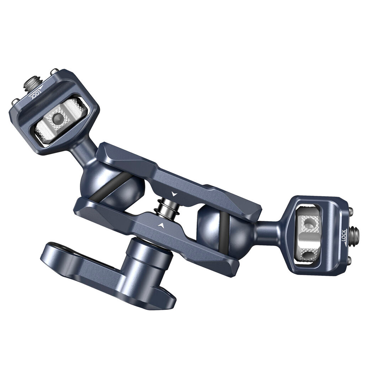 Close-up of the SmallRig 3873 Magic Arm dual ball head (1/4"-20 screws) arm with geometric, angular design and visible joints, against a white background.