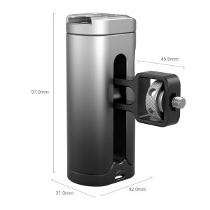 SmallRig 3894 Side Handle for Smartphone on lieriömäinen hopean ja mustan värinen laite, jossa on säädettävä sivukannatin, jonka korkeus on 97,0 mm, leveys 45,0 mm (kannattimen kanssa) ja pohjan sivut 42,0 mm ja 31,0 mm.