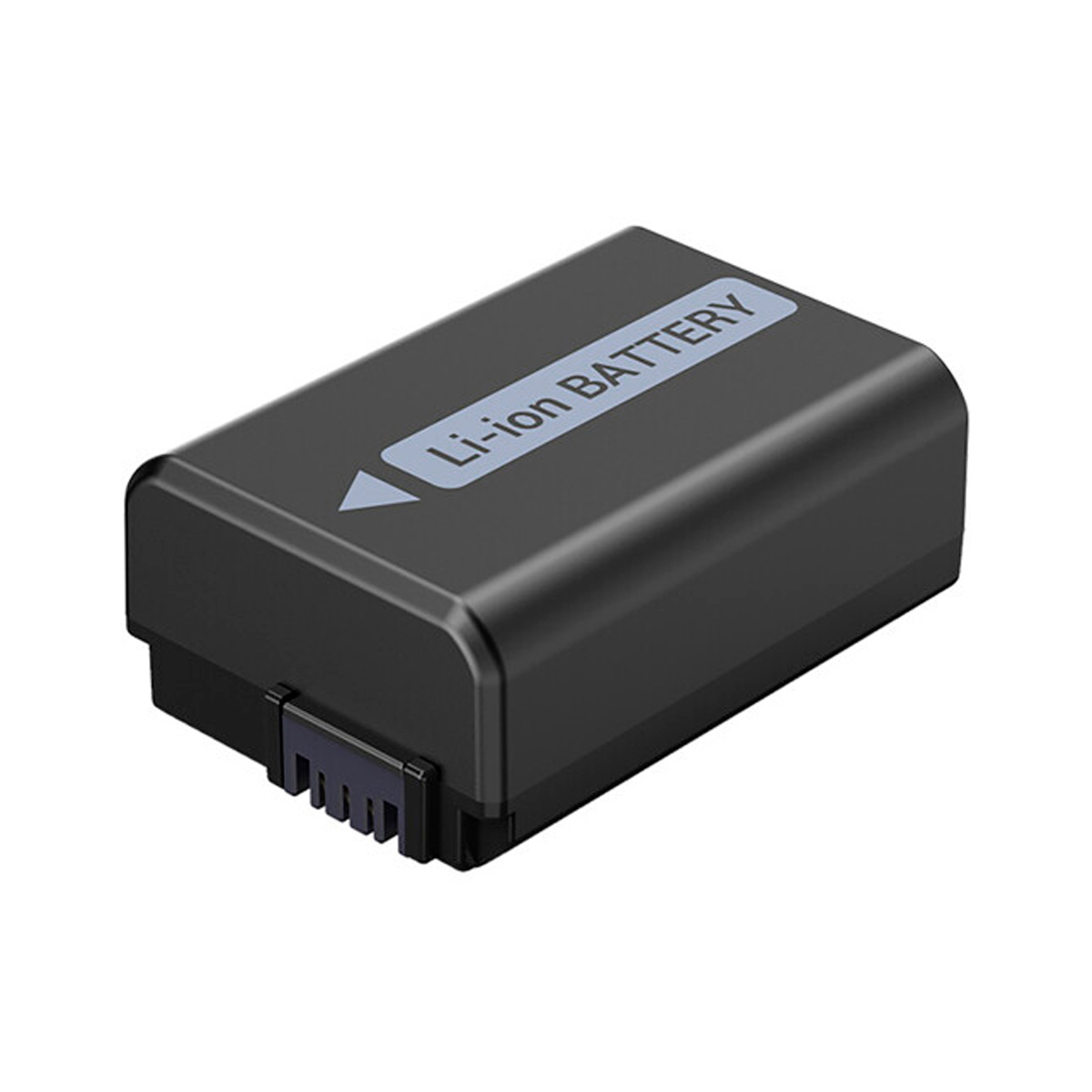 Suorakulmainen musta SmallRig 4068 -kameraparisto NP-FW50, jonka toisessa päässä on liitäntänastat ja jossa on merkintä Li-ion BATTERY.