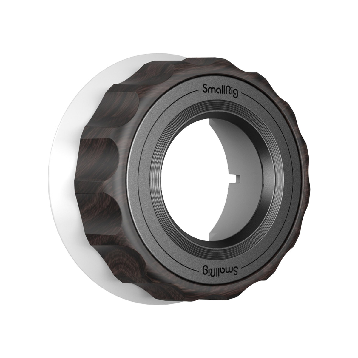 SmallRig 4091 Follow Focus -merkintäkiekko (puinen), jossa on musta ja tummanruskea viimeistely, kuvassa valkoisella pohjalla.