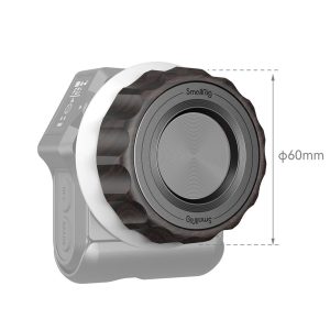 SmallRig-4091-3 SmallRig 4091 Follow Focus -merkintäkiekko (puinen), musta ja hopea, on kiinnitetty kameran runkoon, ja katkoviiva osoittaa nupin 60 mm:n halkaisijan.