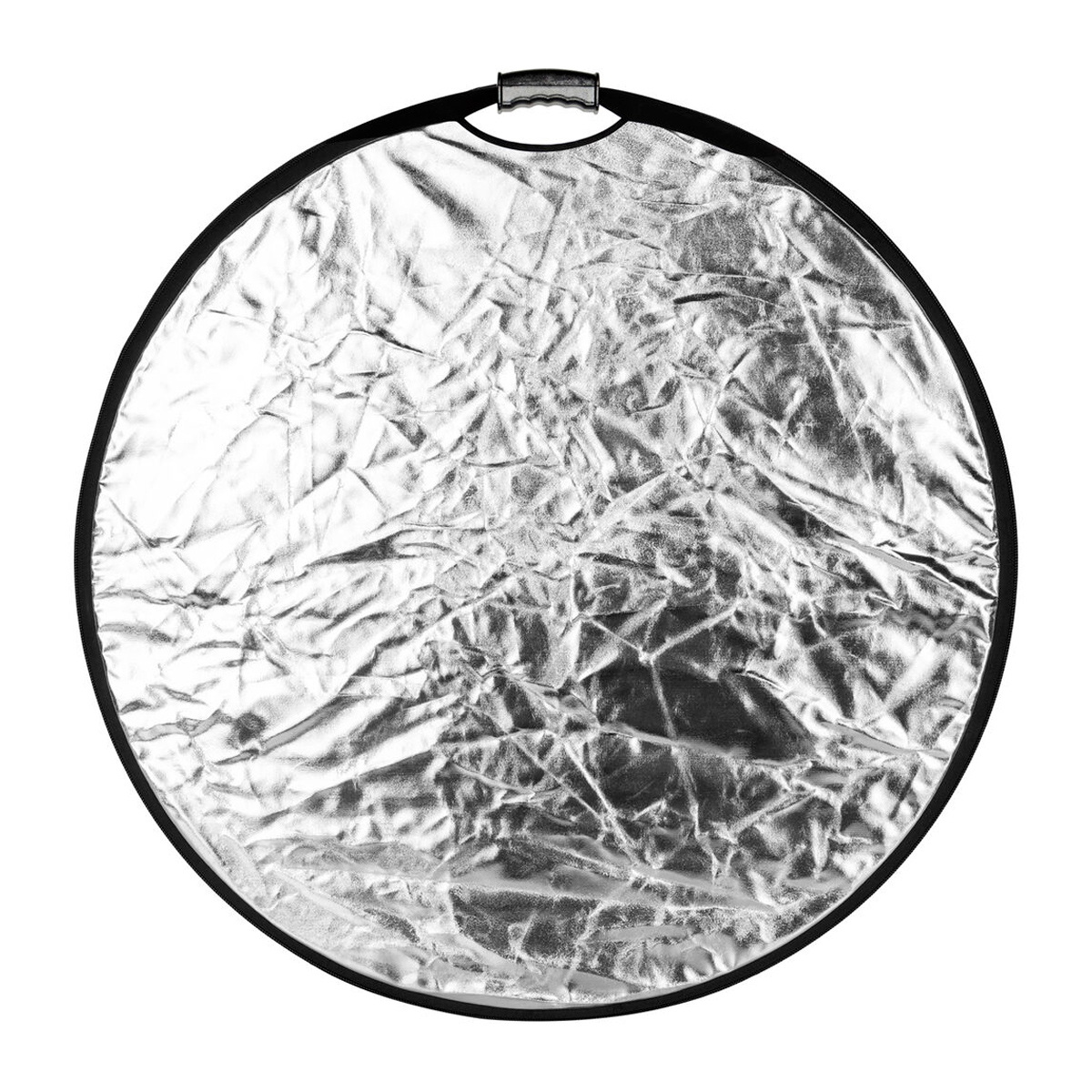 SmallRig 4127 Circular Reflector on 56 cm:n pituinen hopeinen, kokoontaitettava, rypytetty 5-in-1-heijastin, jossa on pieni musta kahva yläosassa, jota käytetään valon heijastamiseen valokuvauksissa.