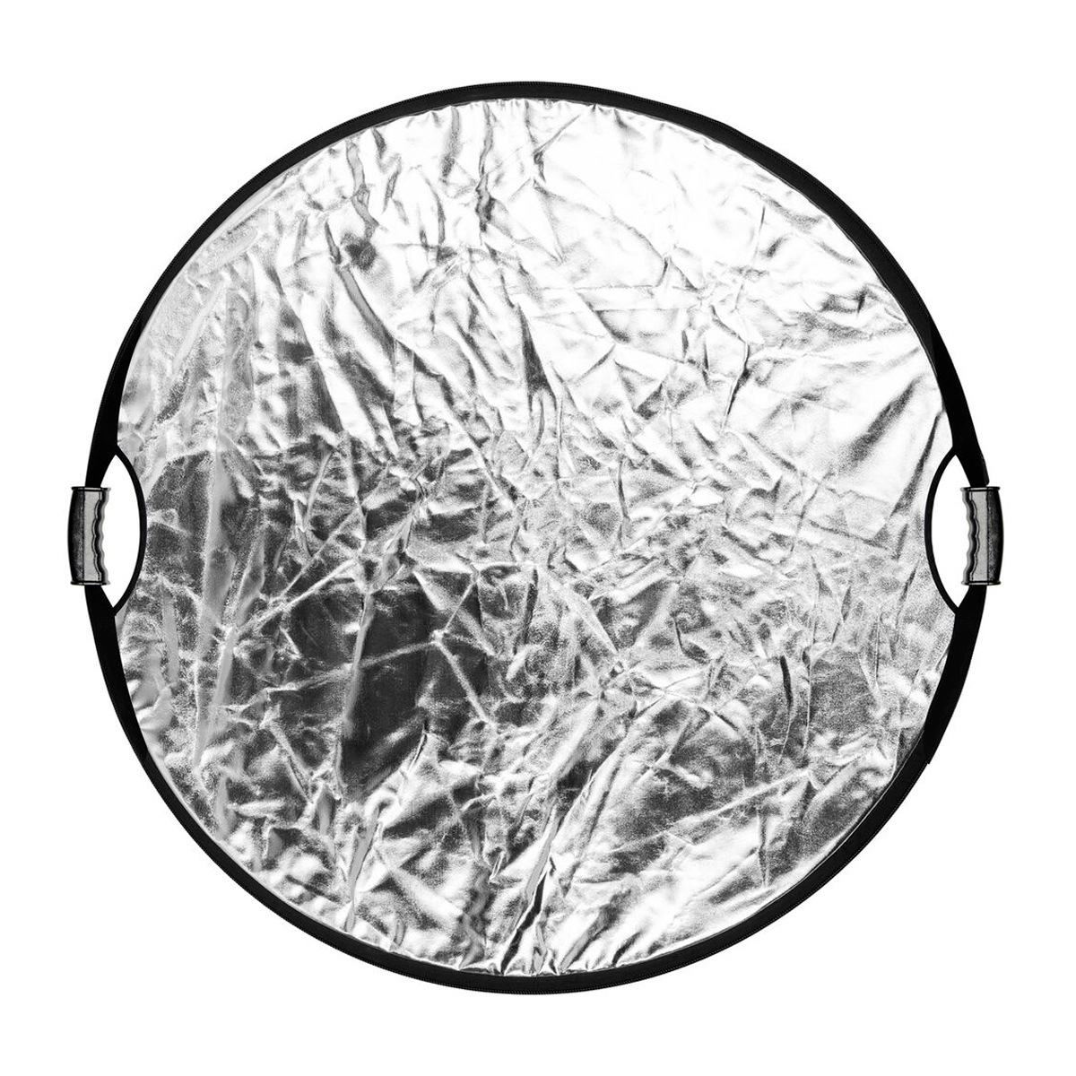 SmallRig 4129 Circular Reflector 80cm on kokoontaitettava 5-in-1-valokuvausheijastin, pyöreä, mustilla reunoilla ja kahdella sivukahvalla, eristetty valkoisella pohjalla.