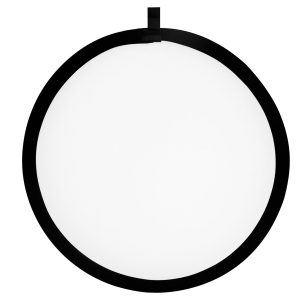 SmallRig 4130 Circular Reflector 107cm Collapsible 5-in-1 -valaisimessa on valkoinen diffuusori, jossa on musta reunus ja ylähihna, kuvassa valkoista taustaa vasten.