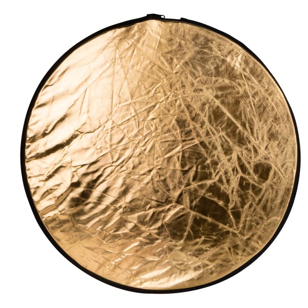 SmallRig 4130 Circular Reflector 107cm on kokoontaitettava 5-in-1-työkalu, jossa on ryppyinen, metallinen pinta ja musta reuna, ihanteellinen valon heijastamiseen valokuvauksissa.