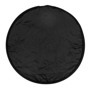 SmallRig 4130 Circular Reflector on 107 cm:n pituinen kokoontaitettava 5-in-1-valokuvaustarvike, joka on esitetty pyöreänä ja mustana, jossa on näkyviä ryppyjä ja pientä tekstuuria valkoista taustaa vasten.
