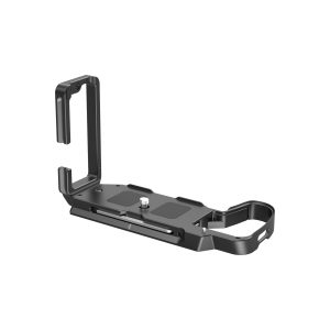 The SmallRig 3928 L-mount for Fujifilm X-H2S is a black metal mount with a mounting screw and several slots that allow you to mount the camera on the tripod horizontally or vertically.