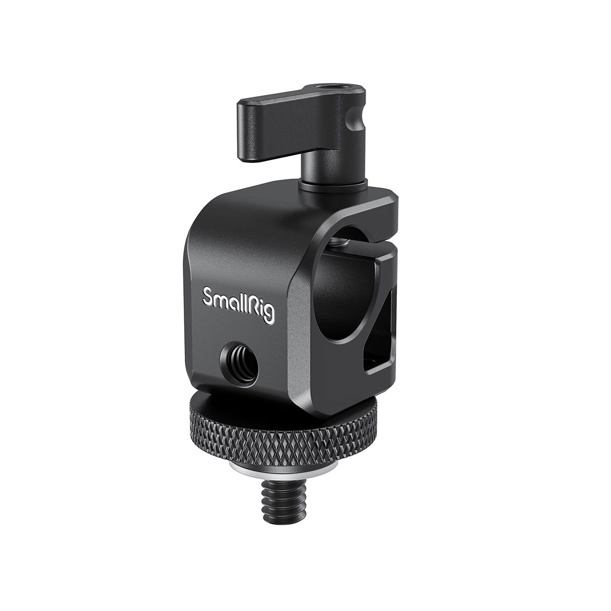 The SmallRig 860 Single RailBlock is a black mounting accessory with a knob, swivel arm and top lever for attaching camera equipment. The SmallRig logo appears on the side. Shown against a plain white background.