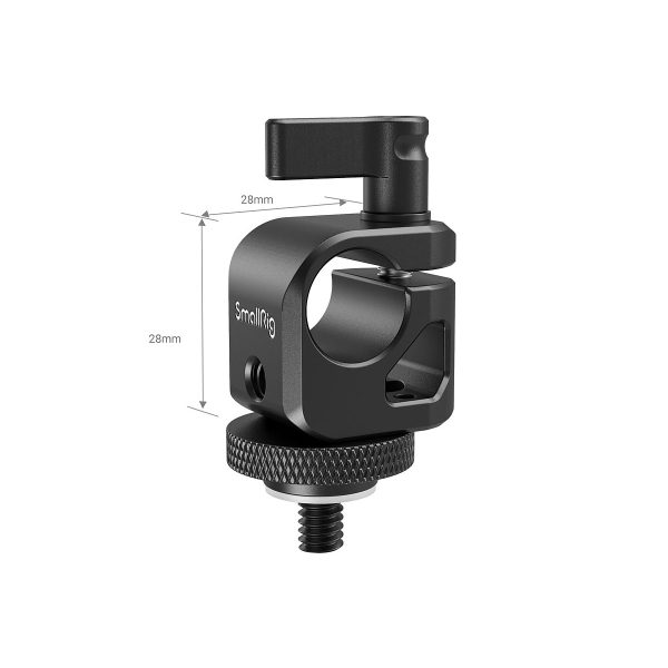 The SmallRig 860 Single RailBlock, a black metal camera accessory bracket with a tension knob and mounting screw, measures 28 mm x 28 mm and appears on a white background.