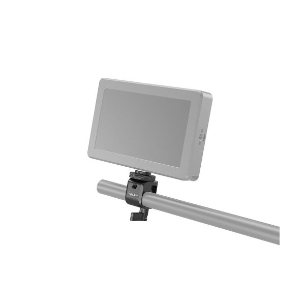 SmallRig 860 Single RailBlock is a rectangular electronic device holder attached to a cylindrical metal rod with a black bracket, shown with a white background.
