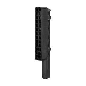 Zhiyun Fiveray F100 -putkivalaisin, tyylikäs musta, suorakulmainen LED-putki, jossa on hunajakennokuvioinen säleikkö ja pitkä kahva, on esillä pystyasennossa valkoista taustaa vasten.