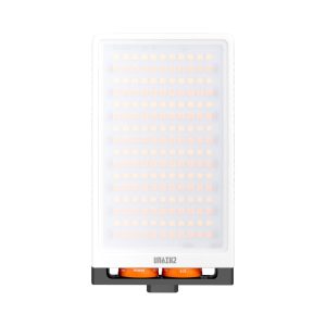 The Zhiyun Fiveray M40 Pocket Light is a rectangular portable LED panel with several small orange LED lights in a grid inside a white housing, two orange control dials and a small display on the bottom.