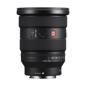 Mustassa Sony FE 16-35mm f/2.8 GM II -objektiivissa on tarkennus- ja zoomausrenkaat, merkityt säätimet, aukkorengas, Sony G Master -logo, E-mount-merkintä, AF/MF-kytkin ja iirislukko.