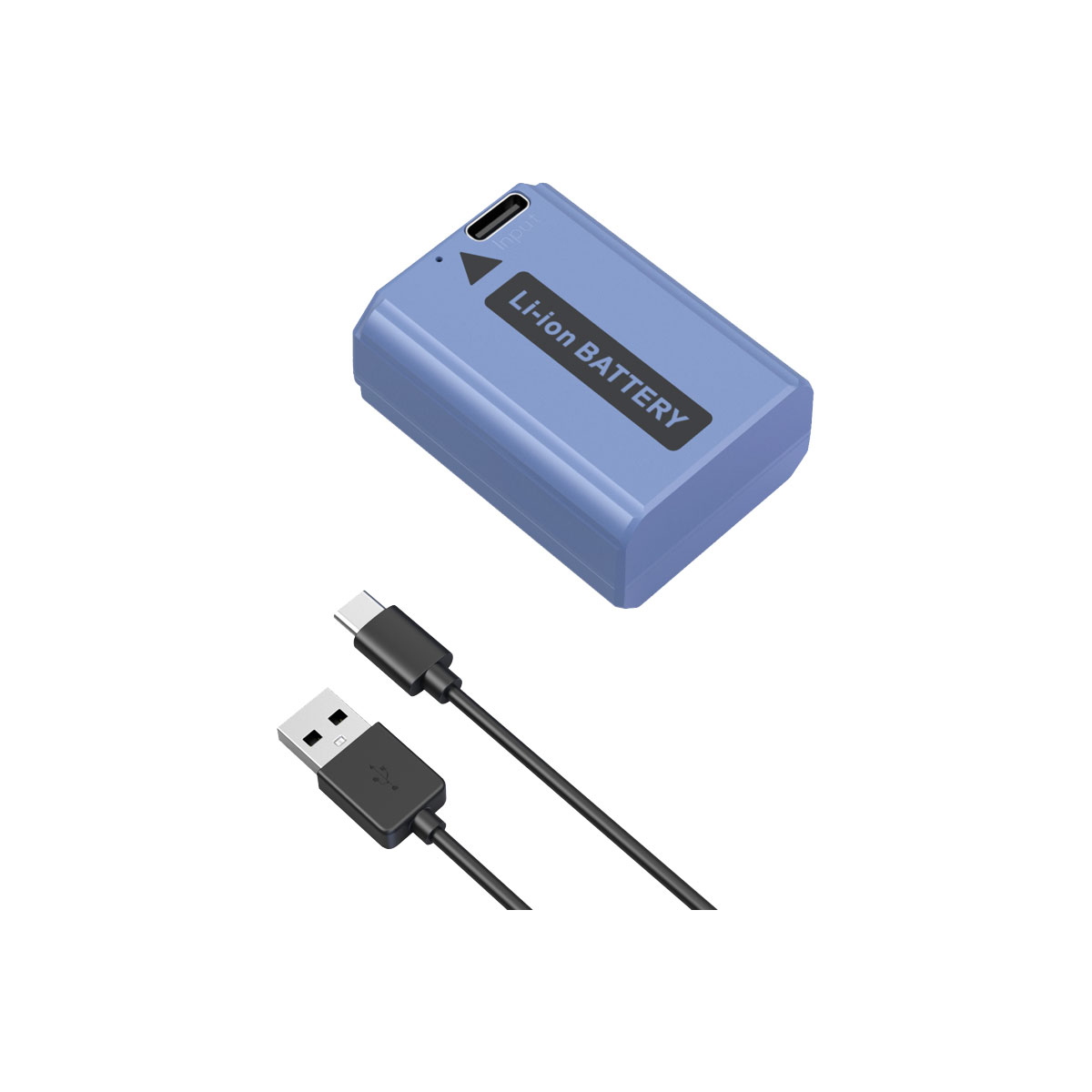 The SmallRig 4330 USB-C rechargeable camera battery NP-FW50 is displayed above the black USB-A to USB-C charging cable on a white background.