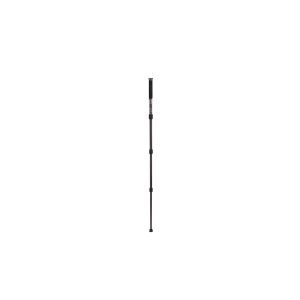Benro MMA28C Mach3 9X CF Monopod, jossa on musta hiilikuiturunko ja kolme säädettävää osaa, seisoo pystyssä valkoista taustaa vasten.