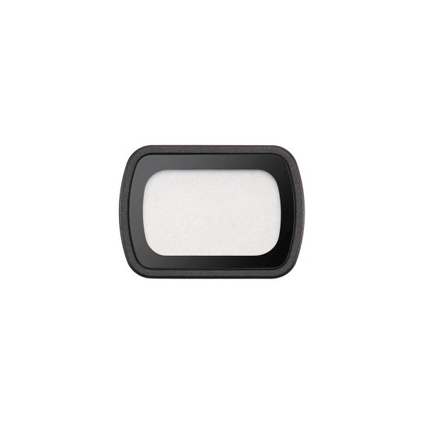 DJI Osmo Pocket 3 Black Mist Filter -suodin on suorakulmainen linssisuodin, jossa on mustat reunat ja valkoinen läpikuultava keskiosa, kuvattuna ylhäältäpäin valkoisella pohjalla.