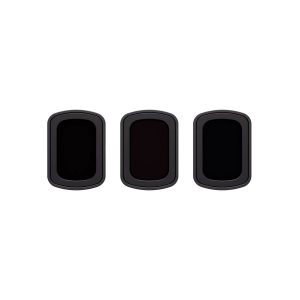 DJI_Osmo_3_009 Three identical DJI Osmo Pocket 3 Magnetic Filters Set, black rectangles with rounded edges outlined in grey, are placed side by side on a plain white background.
