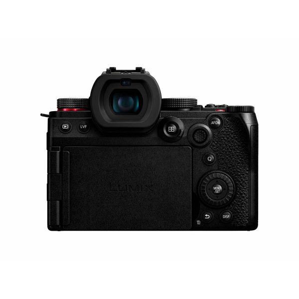The rear view of the Panasonic Lumix G9 II + 12-60mm LEICA F2.8-4.0 Kit shows the electronic viewfinder, LCD screen, control buttons and textured grip on the right.