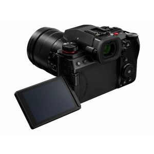 The Panasonic Lumix G9 II + 12-60mm LEICA F2.8-4.0 Kit features a black camera body with a large lens, side-facing LCD screen, visible rear controls, viewfinder and a range of buttons and dials.