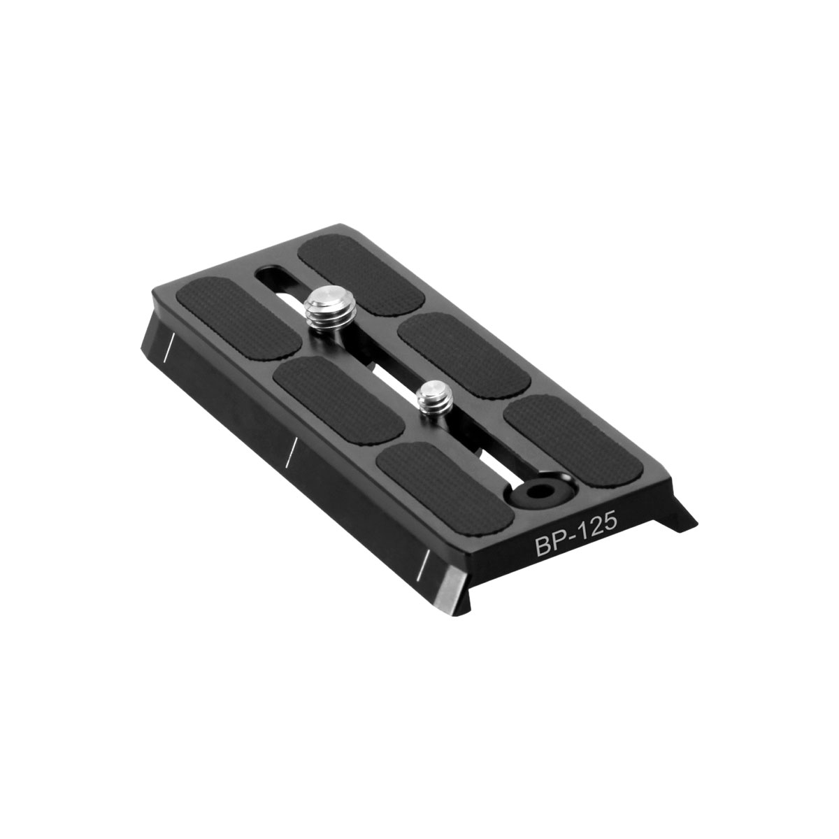 The Sirui Quick Release Plate BP-125 is a black metal camera plate with two screws, rubber grip pads and "BP-125" marked on the side, designed for tripod mounting. It is shown against a white background.