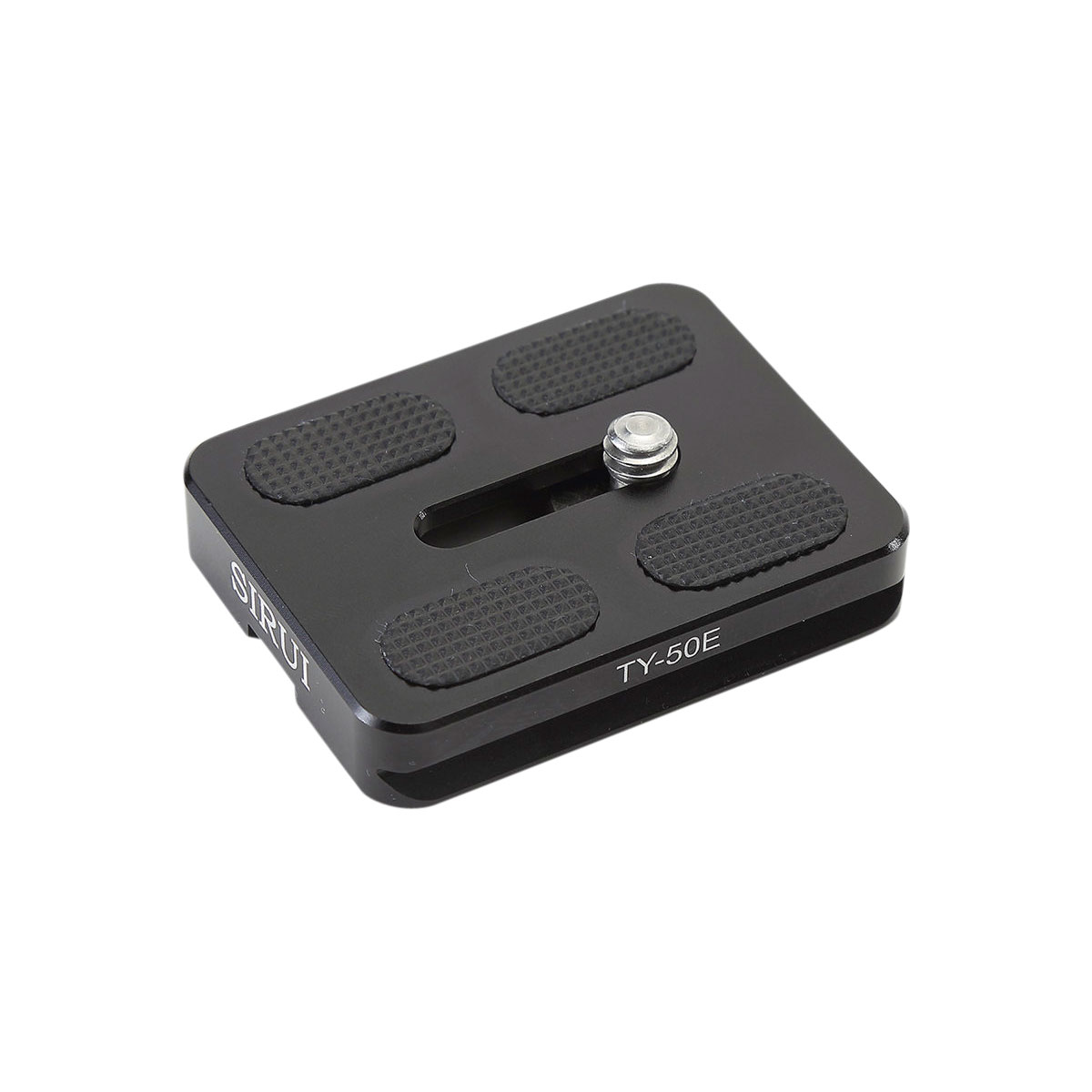 The Sirui Quick Release Plate TY-50E is a black rectangular plate with four rubberized pads, a central fixing screw and the marking "TY-50E" on the side.